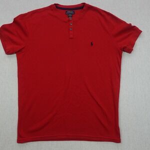 Polo Ralph Lauren Shirt Mens Large Red Henley Sleepwear Cotton Short Sleeve Top